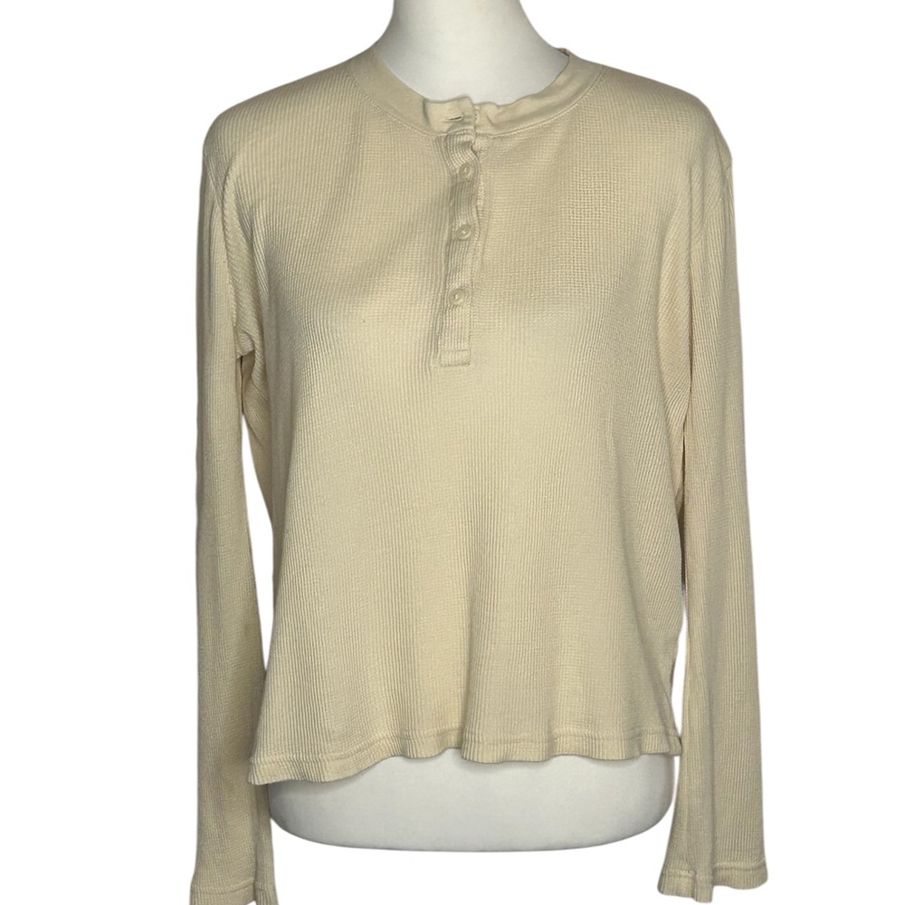 Madewell Cream Waffle-Knit Henley Long Sleeve Sz S Flare Sleeve EUC Rural Chic